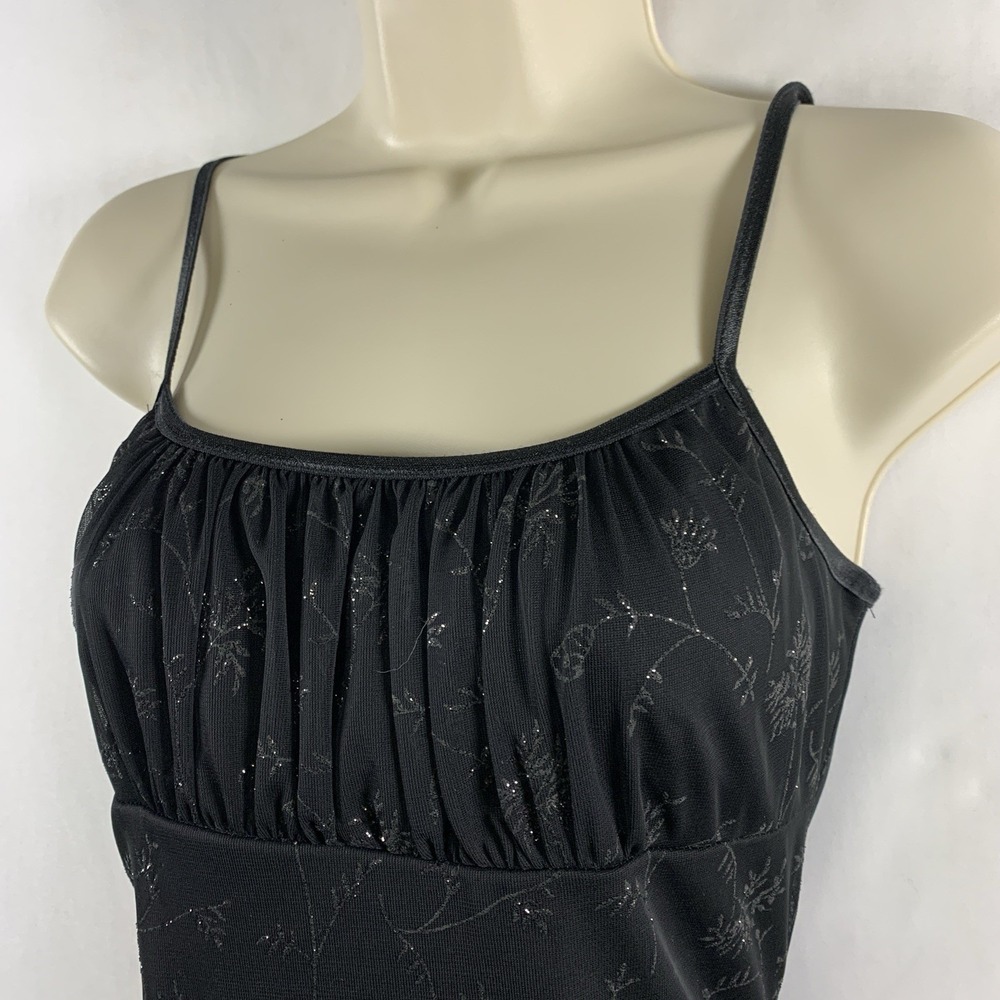 VTG Y2K Floral Glitter Mesh Handkercheif Hem Midi Dress Medium Going Out Party